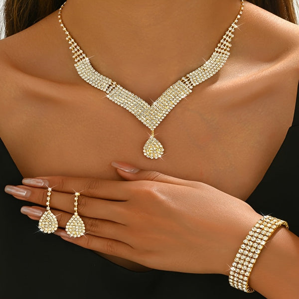 Women’s Evening Handbag & Jewelry Set, Shimmer Clutch Purse with Necklace, Earrings & Bracelet goobingoo