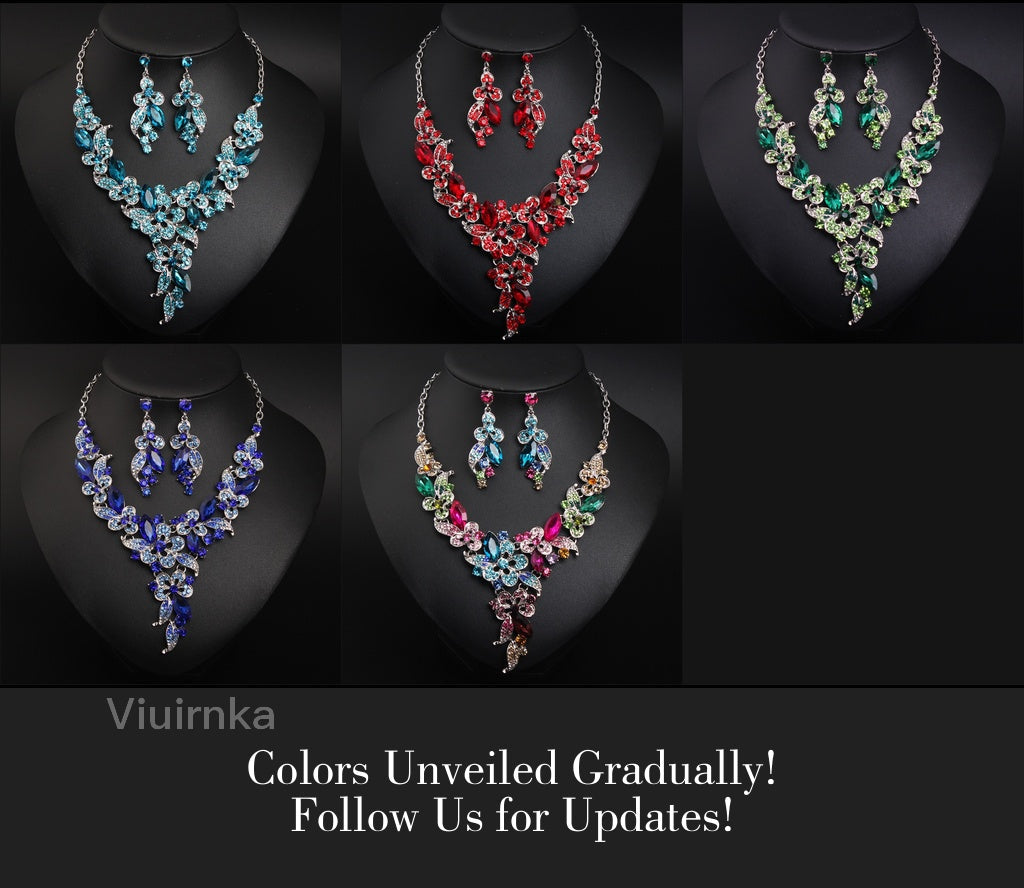 Viuirnka Green Floral Statement Necklace & Earrings Set for Women – Leaf & Flower Motif Jewelry for Weddings, Parties, Prom & Bridesmaid Gifts goobingoo