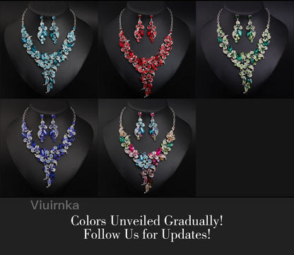 Viuirnka Green Floral Statement Necklace & Earrings Set for Women – Leaf & Flower Motif Jewelry for Weddings, Parties, Prom & Bridesmaid Gifts goobingoo