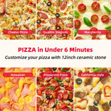 12-Inch Electric Pizza Oven – 1200W Indoor Countertop Pizza Maker, 5-Minute Crisp, Dual Knob Control, 120V