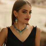 Green Necklace and Earrings Set for Women - Evening Wear Accessories, Fashionable Minimalist Jewelry Set