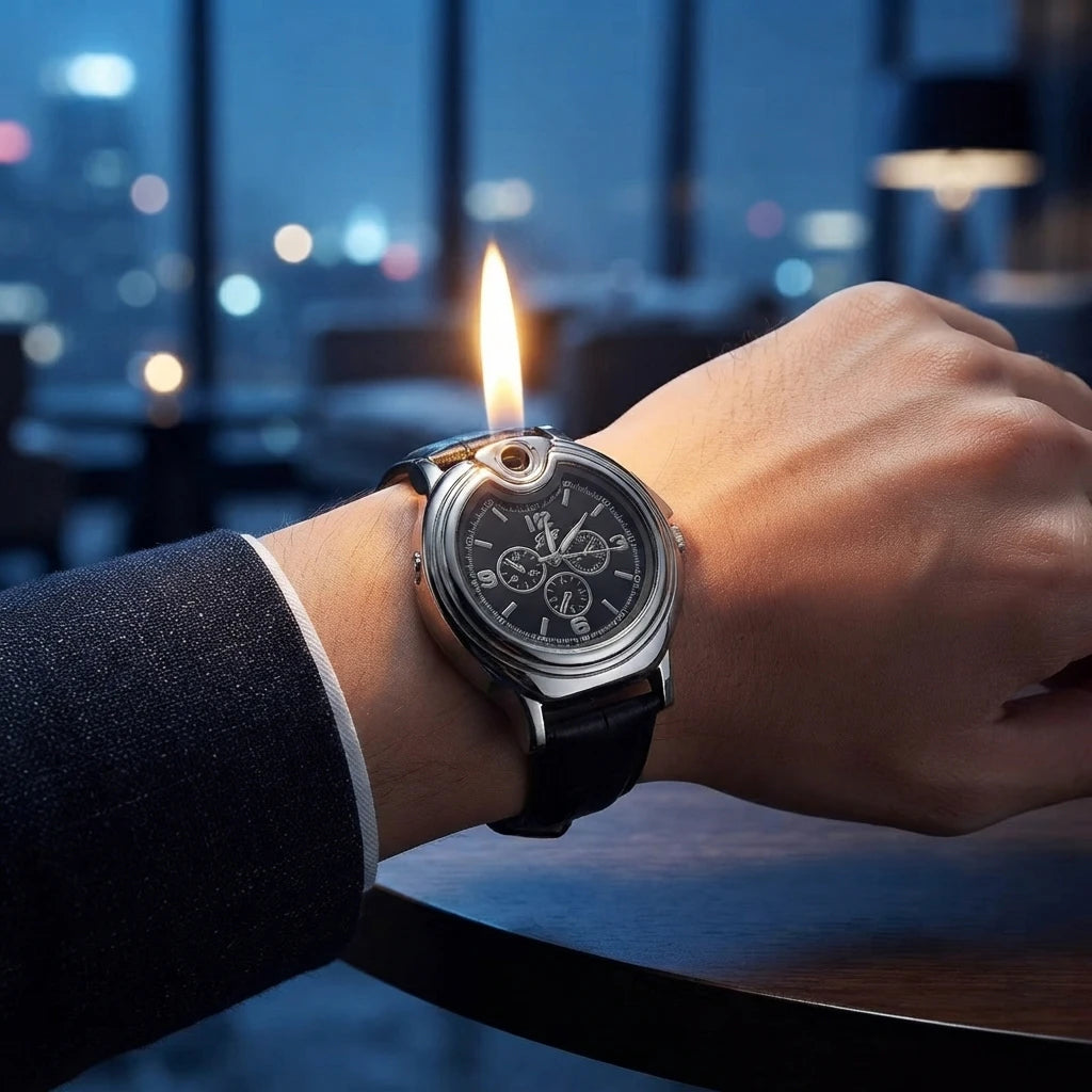 goobingoo, watch lighter, usb lighter, rechargeable lighter, quartz watch, flameless lighter, men multi tool watch, creative novelty gift, cigarette lighter watch, tactical style watch goobingoo