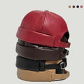 Adjustable Retro Brimless Docker Cap – PU Leather Solid Color Hat, Casual & Outdoor Beanie Style for Autumn & Winter goobingoo