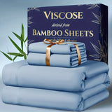 4pcs Bamboo Cooling Sheet Set – Extra Deep Pocket Breathable Bedding for Hot Sleepers (Queen & King)