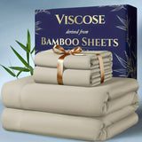 4pcs Bamboo Cooling Sheet Set – Extra Deep Pocket Breathable Bedding for Hot Sleepers (Queen & King)