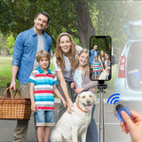 40" retractable selfie stick tripod with wireless remote and 360° rotation. Stable anti-shake design ideal for travel, vlogs, live streaming, iPhone & Android.
