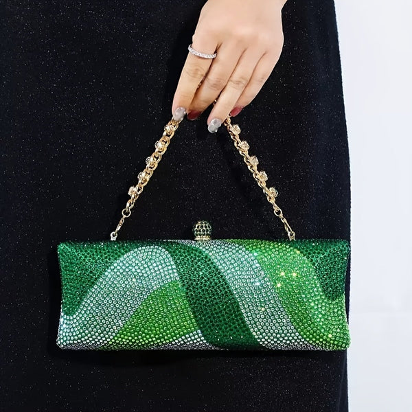 4pcs Women’s Crystal Evening Clutch Set – Geometric Design Kiss Lock Handbags with Jewelry Set, Detachable Strap for Weddings & Formal Events goobingoo