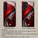 Red, black & golden abstract art Samsung phone case. Tempered glass back, slim, protective design. Compatible with S23-S25 series & stylishly trendy.