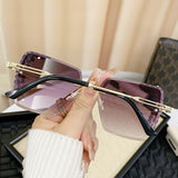 Women’s frameless gradient lens glasses with starry sky design. Trendy, lightweight, and casual accessory perfect for daily wear or gifting.