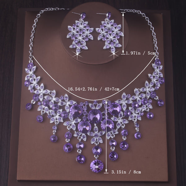 Luxury Exaggerated Bridal Jewelry Set for Women – Purple & Green Statement Necklace & Earrings, High-End Wedding Dress Accessories for Parties, Banquets & Stage Performance goobingoo
