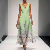 goobingoo Premium Floral V-Neck Maxi Dress - Elegant Ombré Printed Evening Gown