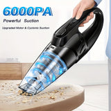 6000PA Cordless Car Vacuum Cleaner – Handheld Portable with 2000mAh Battery & 5 Accessories