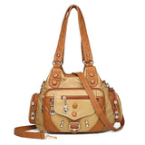 Women’s Rivet Washed Crossbody Bag – Soft Single-Shoulder Handbag with Large Capacity, Multi-Layer Design, Casual & Travel Bag