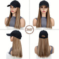 Natural-Looking Long Straight Black Synthetic Hair Wig with Bangs & Cap Extension goobingoo