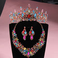 Luxury Colorful Crystal Bridal Headpiece & Jewelry Set – Crown, Necklace & Earrings for Weddings, Parties & Special Occasions goobingoo