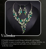Viuirnka Green Floral Statement Necklace & Earrings Set for Women – Leaf & Flower Motif Jewelry for Weddings, Parties, Prom & Bridesmaid Gifts
