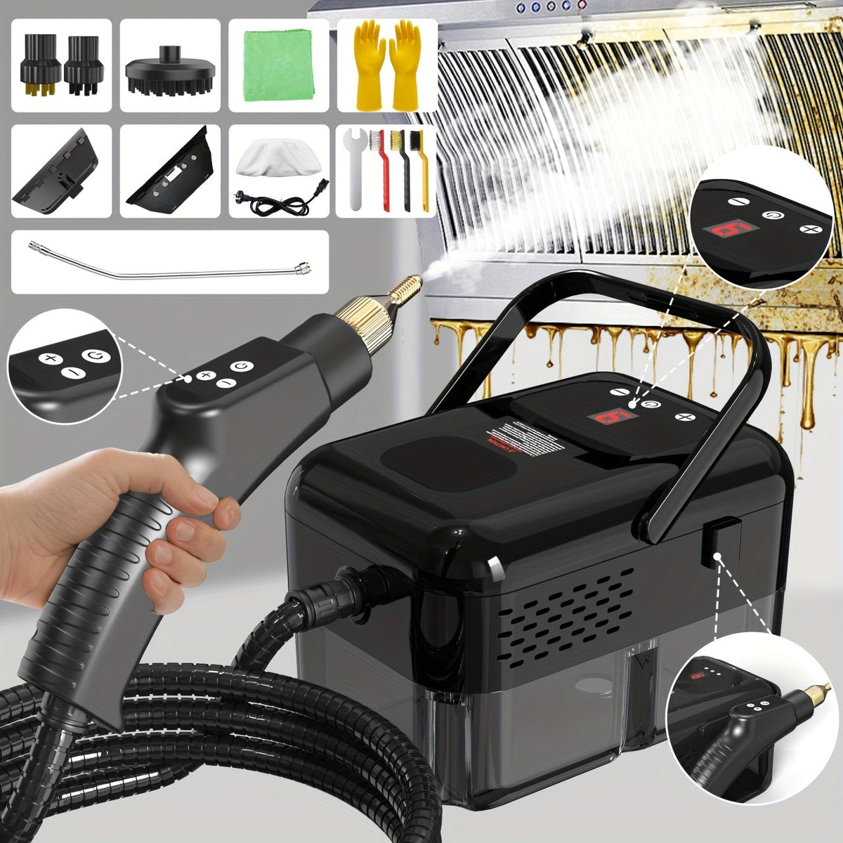 High-pressure steam cleaner, household steam cleaner handheld, suitable for kitchen fumes, sofas, small air conditioners, washing machines