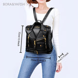 Women’s Moto Jacket Style Backpack – Fashion Versatile Daypack with Zipper Closure & Lined Interior, BORA&YAFISH Brand