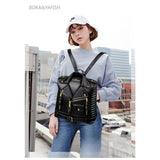 Women’s Moto Jacket Style Backpack – Fashion Versatile Daypack with Zipper Closure & Lined Interior, BORA&YAFISH Brand