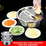 3PC Stainless Steel Kitchen Prep Set ? Bowl, Strainer & Grinder Combo with Drain System