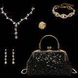 Purple Sequin Evening Clutch & Jewelry Set - 5pc
