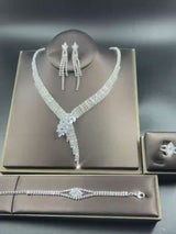 Women’s 4pcs Imitation Crystal Jewelry Set – V-Style Tassel Necklace, Dangle Earrings, Bracelet & Ring, Retro Elegant Party Accessories