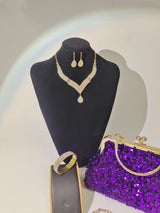 Purple Sequin Evening Clutch & Jewelry Set - 5pc