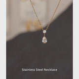 Cubic Zirconia Water Drop Pendant Necklace Stainless Steel