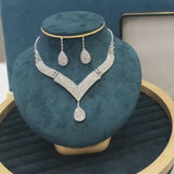 Rhinestone Teardrop Jewelry Set Necklace Earrings Wedding Bridal